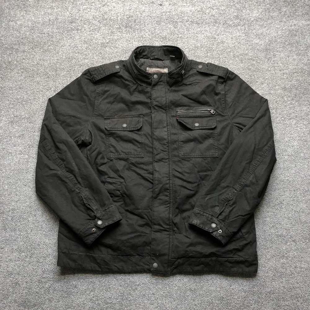 Levi's Jacket Mens XL Black Canvas Military Full Zip Quilted Lined Pockets